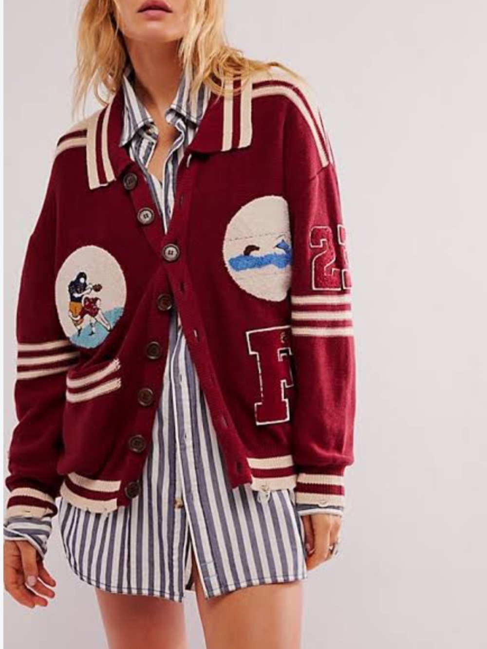 FOUND Varsity Patchwork Knit Cardigan Sweater